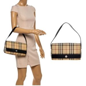 💯 Authentic Burberry House Check Handbag Shoulder Bag Pochette Purse Y2K RARE